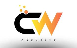 cw zwart oranje letter logo ontwerp. cw icoon met stippen en bubbels vector logo