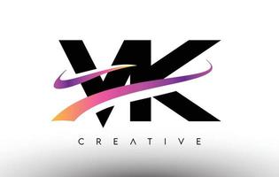 vk logo ontwerp letterpictogram. vk-letters met kleurrijke creatieve swoosh-lijnen vector