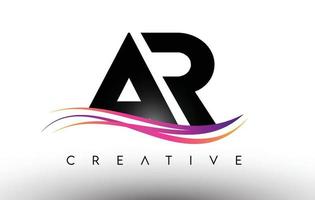 ar logo ontwerp letterpictogram. ar-letters met kleurrijke creatieve swoosh-lijnen vector