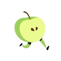 illustratie van een lopende appel. vector. icoon van lekker groen fruit. platte cartoonstijl. logo van de bezorgservice. embleem voor eco-producten winkel. vector