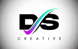 ds letter-logo met creatieve swoosh gebogen lijn en vet lettertype en levendige kleuren vector