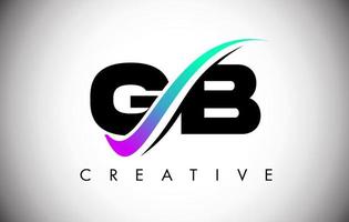 gb letter-logo met creatieve swoosh gebogen lijn en vet lettertype en levendige kleuren vector