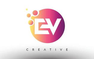 ev stippen bubbels letters in een cirkel. ev letter ontwerp logo met paars oranje kleuren vector