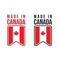 gemaakt in Canada label, stempel of logo. met de nationale vlag van Canada en esdoornblad vector