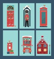 britse kerstset met deurbus telefoon huisje vector