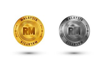 Maleisische ringgit gouden munt. met gouden, zilveren en platina kleuren. premium en luxe pictogram vector