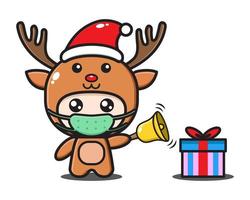 leuke cartoonhert met kerstcadeau vector