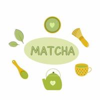 matcha theeservies. mooie inscriptie thee matcha. Japanse nationale theeceremonie. vector