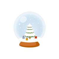 magische glazen bol met kerstboom en geschenken. kerstboomversiering. vector