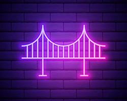 zee brug neon licht teken vector. gloeiend helder pictogram zeebrugteken. bakstenen muur achtergrond. vector