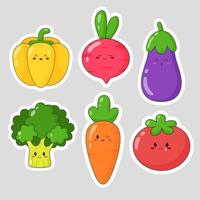 set van schattige kawaii groenten. verzameling groentenstickers en emoji. platte vectorillustratie. vector