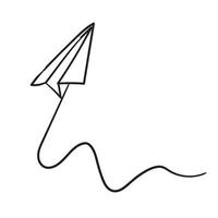 papieren vliegtuigtekeningvector met behulp van een doorlopende kunststijl met één regel met een unieke doodle-handtekeningstijl vector