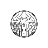 lijn kunst kerk vector illustratie pictogram of logo concept