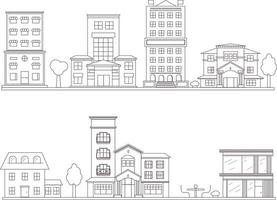 lijn vector gebouwen set illustratie van huizen en instellingen