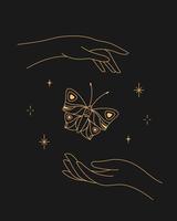 magische vlinders en handen poster vector