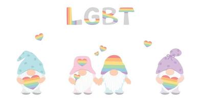 vector - schattige set kabouter op lgbt-concept. paar minnaar. trots maand. Valentijnsdag. pastelkleur. kan worden gebruikt voor afdrukken, papier, sticker of elke kaart, web versieren.