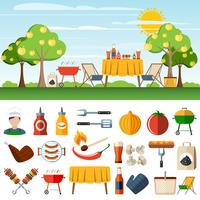 Barbecue picknick pictogrammen compostion banners