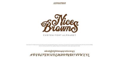 mooie bruin elegante lettertype letter alfabet set. klassiek bruin typografisch lettertype. hoofdletters en kleine letters met cijfers. vector illustratie