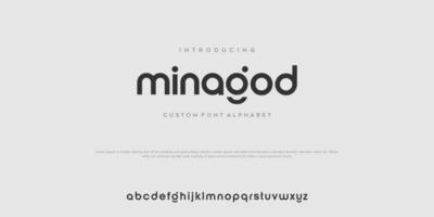 minago moderne minimale abstracte alfabetlettertypen. typografietechnologie, elektronisch, film, digitaal, muziek, toekomst, logo creatief lettertype. vector illustratie