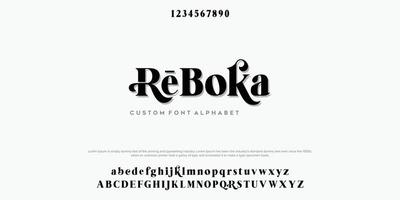 reboka abstracte mode lettertype alfabet. minimale moderne stedelijke lettertypen voor logo, merk enz. typografie lettertype hoofdletters kleine letters en nummer. vector illustratie