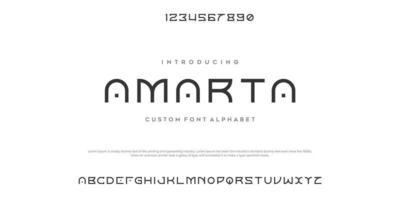 amarta moderne minimale abstracte alfabetlettertypen. typografietechnologie, elektronisch, film, digitaal, muziek, toekomst, logo creatief lettertype. vector illustratie