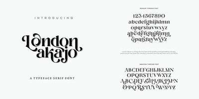 Londen akajo abstracte mode lettertype alfabet. minimale moderne stedelijke lettertypen voor logo, merk enz. typografie lettertype hoofdletters kleine letters en nummer. vector illustratie