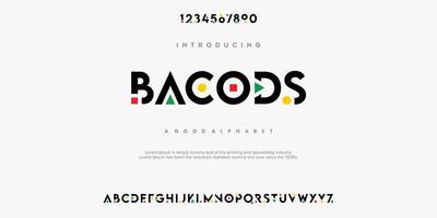 bacods moderne abstracte digitale alfabet lettertype. minimale technologie typografie, creatieve urban sport fashion futuristisch lettertype en met cijfers. vector illustratie