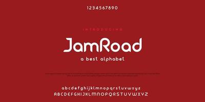 jamroad moderne minimale abstracte alfabetlettertypen. typografietechnologie, elektronisch, film, digitaal, muziek, toekomst, logo creatief lettertype. vector illustratie
