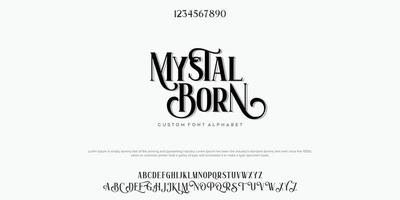 mystal geboren abstracte mode lettertype alfabet. minimale moderne stedelijke lettertypen voor logo, merk enz. typografie lettertype hoofdletters kleine letters en nummer. vector illustratie