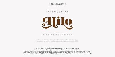 hilo abstracte mode lettertype alfabet. minimale moderne stedelijke lettertypen voor logo, merk enz. typografie lettertype hoofdletters kleine letters en nummer. vector illustratie