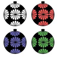 set van vier kerstballen met een bloemmotief in verschillende kleuren, kerstversiering in een ronde vorm vector