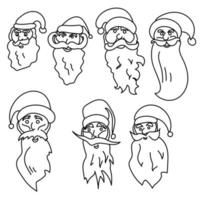 set contourgezichten van de kerstman, vriendelijk karakter met baard en hoed, kleurplaat op een kerstthema vector