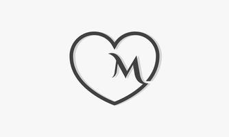 letter m hart concept logo geïsoleerd op een witte achtergrond. vector