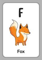 dierenalfabet onderwijs flashcards - f voor fox vector