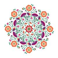 borduurwerk mandala bloemen folk patroon met Poolse en Mexicaanse invloeden. trendy etnische decoratieve traditionele bloemen ronde frame ontwerp, voor mode, interieur, briefpapier. vector geïsoleerd op wit