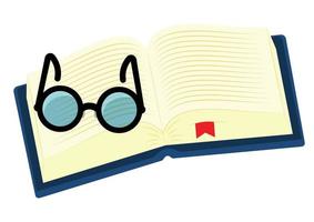 vectorillustratie van een bril bovenop het boek geïsoleerd op een witte achtergrond vector
