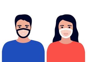 gezichtsmasker met transparant venster voor man en vrouw. focus op de ogen om liplezen te begrijpen. slechthorenden of doven helpen tijdens het coronavirus. vector illustratie