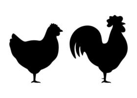 silhouet van kip en haan dier, zwarte contour boerderij kip. huishoudelijke vogelboerderij. vector illustratie