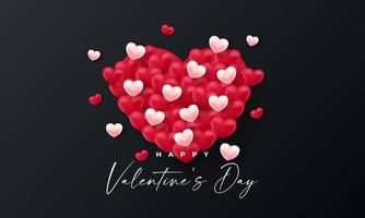 Valentijnsdag 3D-harten. schattige liefde banner, romantische wenskaart happy Valentijnsdag wensen tekst, rood hart ballonnen vector concept