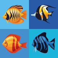 vier zeedieren onderwaterpictogrammen vector