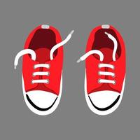 een paar rode textiel sneakers met een rubberen neus en losse veters. hand getekende vectorillustratie in platte cartoon stijl. schoenen van moderne skaters voor training. geïsoleerd voorwerp. vector