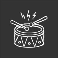 trommel met drumsticks krijt wit pictogram op zwarte achtergrond. muziekinstrument. Braziliaans carnaval. samba. feestelijke optocht. muzikale beweging. nationale feestdag. geïsoleerde vector schoolbordillustratie