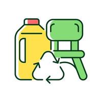 plastic hout uit plastic flessen RGB-kleurenpictogram. houtachtig product. tuinmeubilair. waterflessen recyclen. duurzaam alternatief. geïsoleerde vectorillustratie. eenvoudige gevulde lijntekening vector