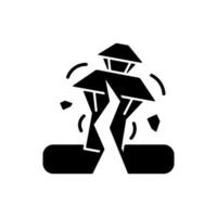 aardbeving in nepal zwart glyph-pictogram. seismisch actief gebied. beschadigde steden, risico op constructies. meest risicovolle locatie voor aardbevingen. silhouet symbool op witte ruimte. vector geïsoleerde illustratie