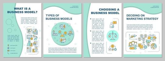 wat is een bedrijfsmodel mint brochure sjabloon. marketingstrategie. flyer, boekje, folder afdrukken, omslagontwerp met lineaire pictogrammen. vectorlay-outs voor presentatie, jaarverslagen, advertentiepagina's vector