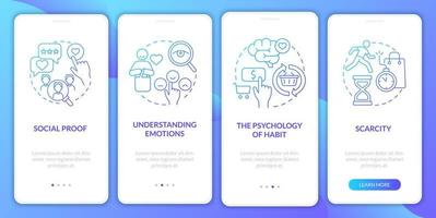 neurowetenschap marketing canons onboarding mobiele app paginascherm. schaarste walkthrough 4 stappen grafische instructies met concepten. ui, ux, gui vectorsjabloon met lineaire kleurenillustraties vector