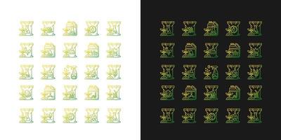 meststoffen type gradiëntpictogrammen ingesteld voor donkere en lichte modus. organische, chemische supplementen. dunne lijn contour symbolen bundel. geïsoleerde vector overzicht illustraties collectie op zwart-wit