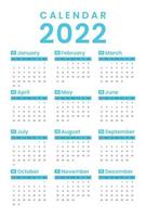 kalender 2022 van set van januari tot december. week start op zondag. wandkalender minimalistisch vector