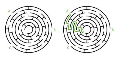 rond labyrint. raadsel voor kinderen. uitweg zoeken. vector