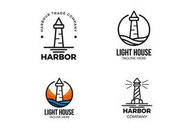vuurtoren zoeklicht baken toren eiland strand kust eenvoudige lijntekeningen logo ontwerp inspiratie vector